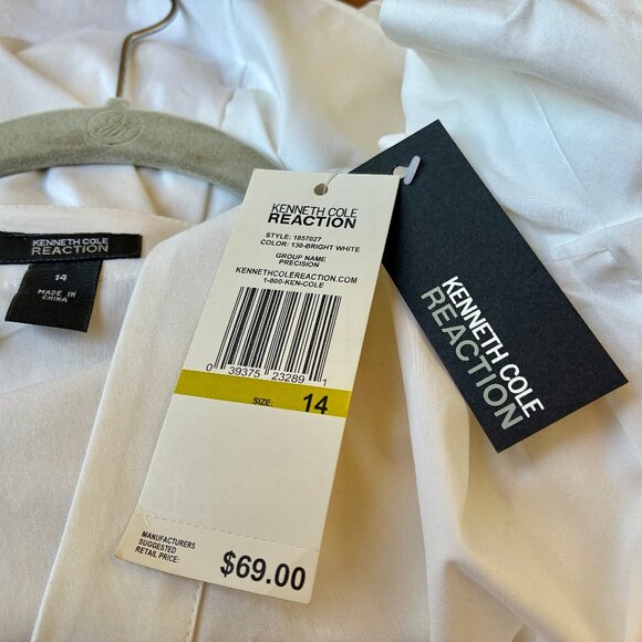 Kenneth Cole Reaction White Top Tie Sash Puffy Sleeve Womens 14 NEW - Picture 10 of 14